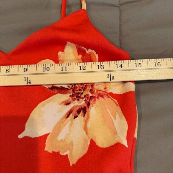Monteau Los Angeles Mini Dress Coral Floral Print Strappy Stretchy Size Medium - Picture 8 of 11